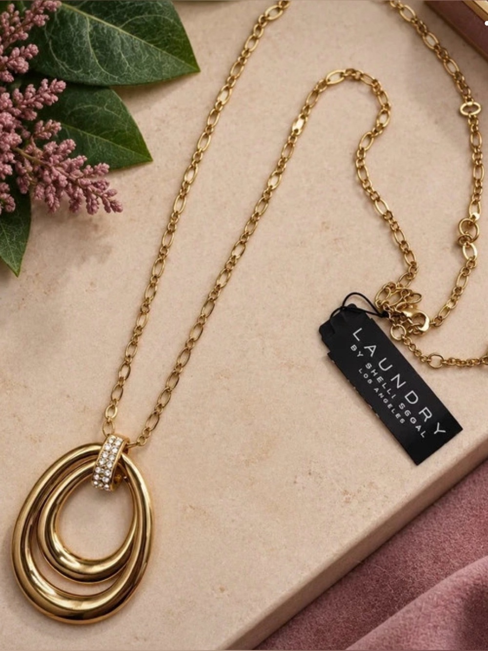Laundry by Shelli Segal Gold-Tone Double Oval Pendant Necklace (BN8/ov(